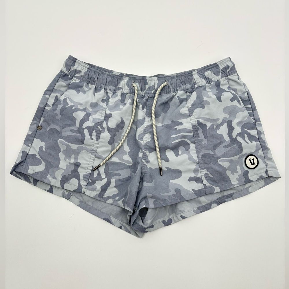 Vuori Women's Athletic Shorts in Gray Camo